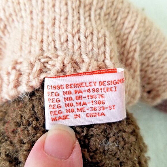 Give Thanks Teddy Bear Plush 5-Jointed Berkeley Designs 8” 1998 beige sweater - Picture 8 of 9